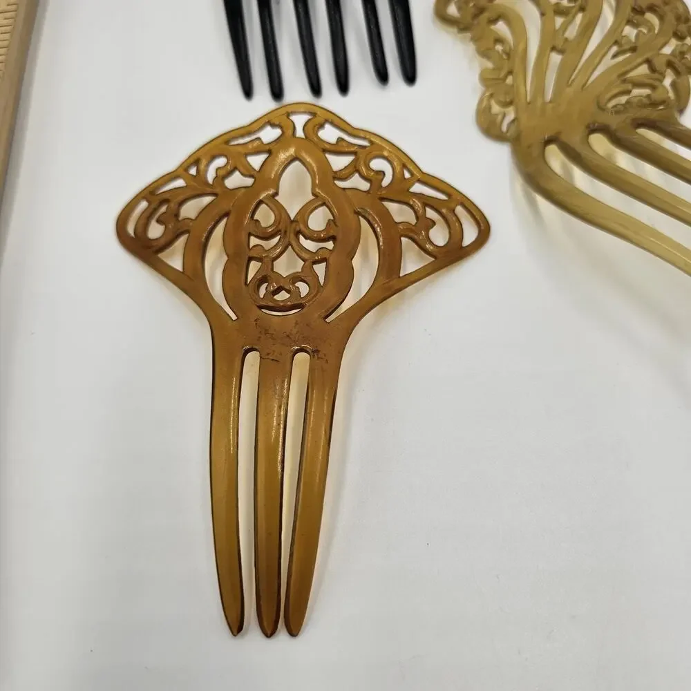 Lot of 5 Antique 1920s-1930s Celluloid Hair Combs Art Deco